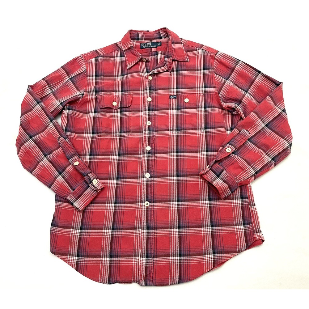 Vintage Polo Ralph Lauren Loop Collar Camp Flannel Shirt Large‎ 90s